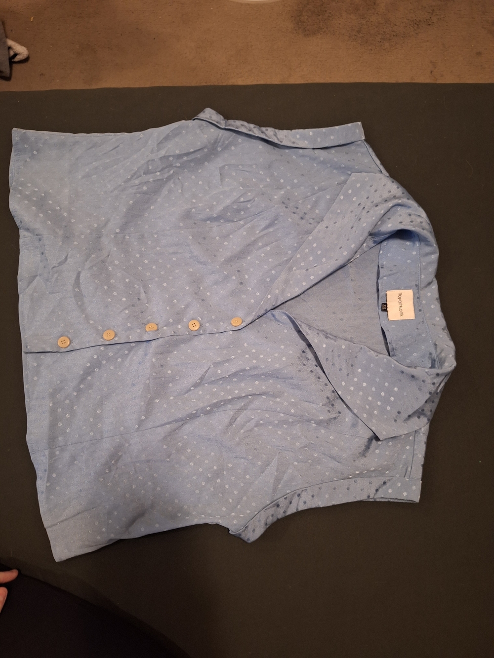 Light Blue Polka Dot Button Front Sleeveless Blouse